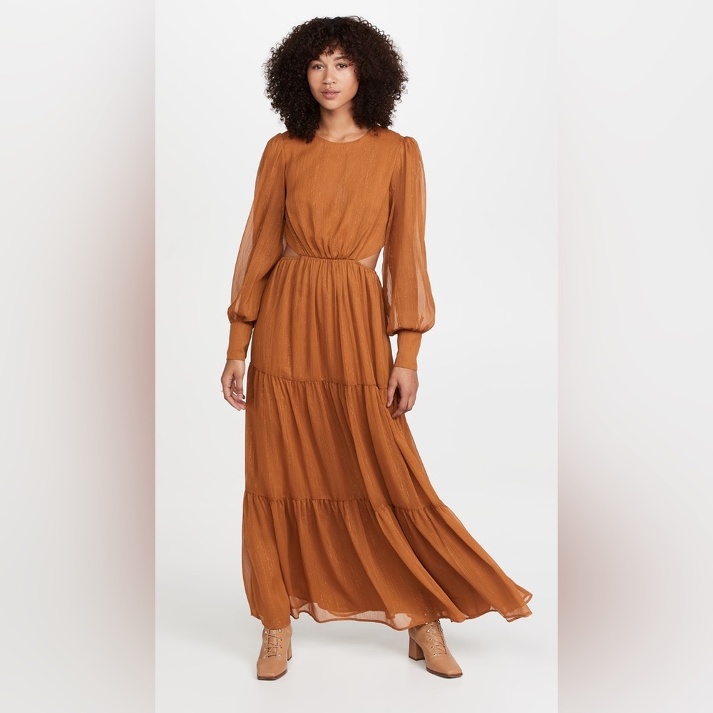 WAYF Gina Tiered Cut Out Maxi Dress Saffron